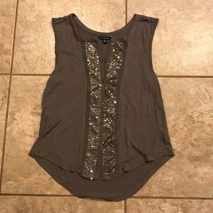 Gray sequined button up tank top